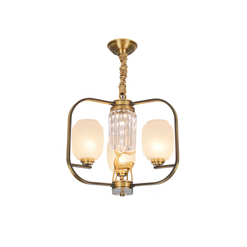 Oblong Frosted Glass Pendant Chandelier Modernist 3/6 Heads Living Room Suspension Lamp in Brass Clearhalo 'Ceiling Lights' 'Chandeliers' 'Modern Chandeliers' 'Modern' Lighting' 759528