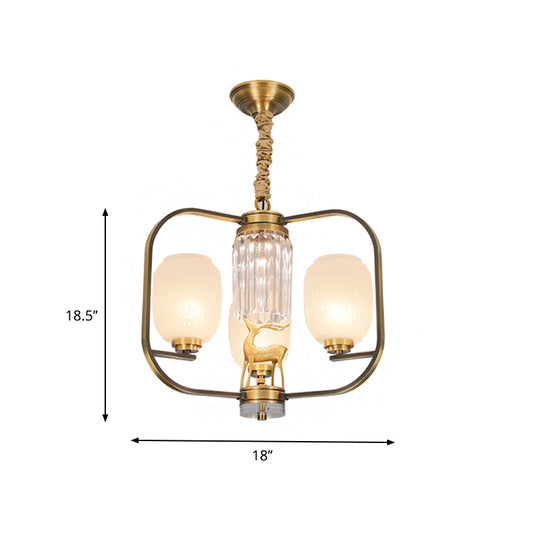 Oblong Frosted Glass Pendant Chandelier Modernist 3/6 Heads Living Room Suspension Lamp in Brass Clearhalo 'Ceiling Lights' 'Chandeliers' 'Modern Chandeliers' 'Modern' Lighting' 759529