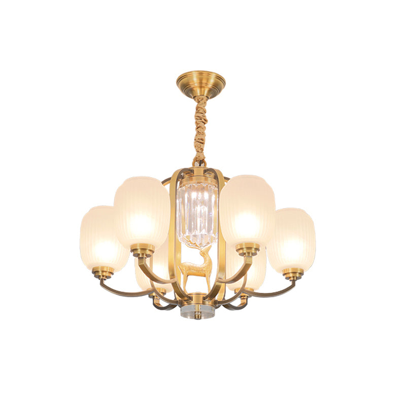 Oblong Frosted Glass Pendant Chandelier Modernist 3/6 Heads Living Room Suspension Lamp in Brass Clearhalo 'Ceiling Lights' 'Chandeliers' 'Modern Chandeliers' 'Modern' Lighting' 759533