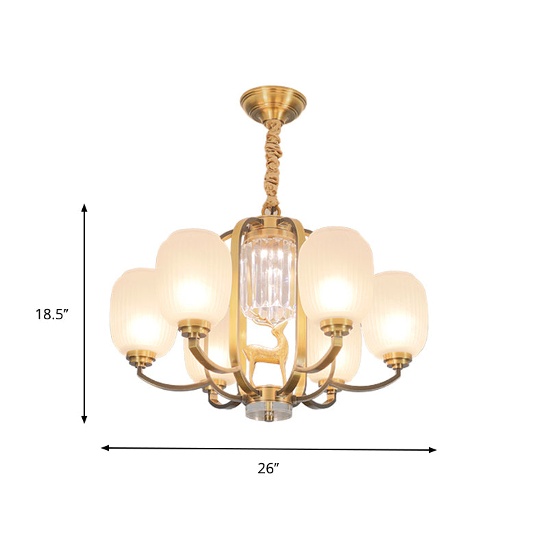 Oblong Frosted Glass Pendant Chandelier Modernist 3/6 Heads Living Room Suspension Lamp in Brass Clearhalo 'Ceiling Lights' 'Chandeliers' 'Modern Chandeliers' 'Modern' Lighting' 759534