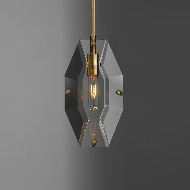 Simple Double Panel Pendant Lighting 1-Bulb Faceted Crystal Ceiling Hang Fixture in Brass Clearhalo 'Ceiling Lights' 'Modern Pendants' 'Modern' 'Pendant Lights' 'Pendants' Lighting' 759546