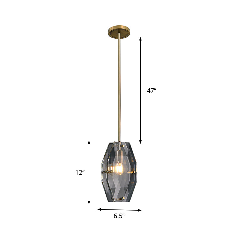 Simple Double Panel Pendant Lighting 1-Bulb Faceted Crystal Ceiling Hang Fixture in Brass Clearhalo 'Ceiling Lights' 'Modern Pendants' 'Modern' 'Pendant Lights' 'Pendants' Lighting' 759547