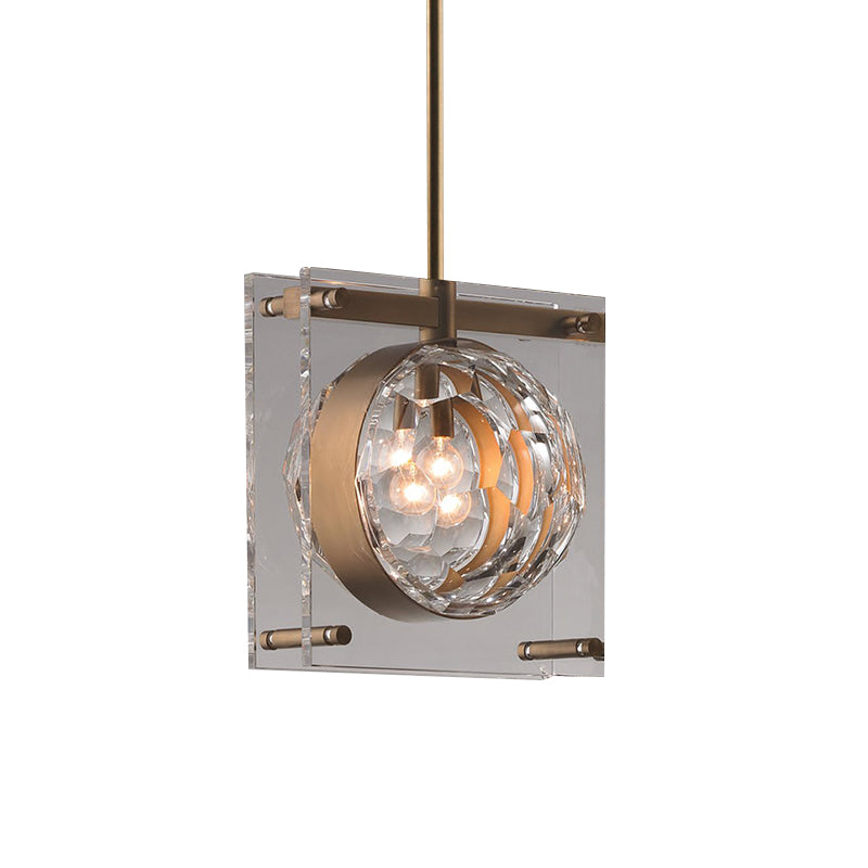 Global Beveled Crystal Pendant Modernism 1 Light Bedroom Hanging Ceiling Lamp with 2-Square Panel in Brass Clearhalo 'Ceiling Lights' 'Modern Pendants' 'Modern' 'Pendant Lights' 'Pendants' Lighting' 759549