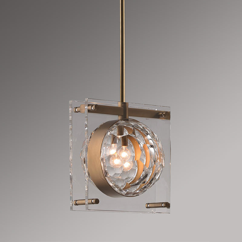 Global Beveled Crystal Pendant Modernism 1 Light Bedroom Hanging Ceiling Lamp with 2-Square Panel in Brass Clearhalo 'Ceiling Lights' 'Modern Pendants' 'Modern' 'Pendant Lights' 'Pendants' Lighting' 759550