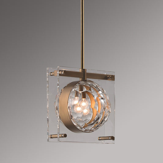 Global Beveled Crystal Pendant Modernism 1 Light Bedroom Hanging Ceiling Lamp with 2-Square Panel in Brass Clearhalo 'Ceiling Lights' 'Modern Pendants' 'Modern' 'Pendant Lights' 'Pendants' Lighting' 759550