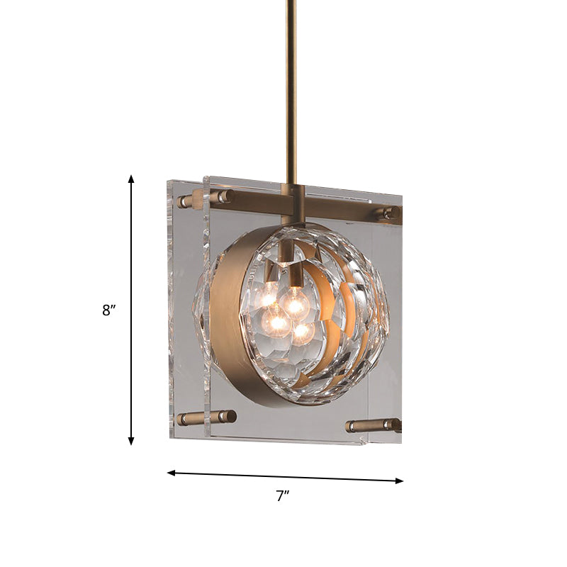 Global Beveled Crystal Pendant Modernism 1 Light Bedroom Hanging Ceiling Lamp with 2-Square Panel in Brass Clearhalo 'Ceiling Lights' 'Modern Pendants' 'Modern' 'Pendant Lights' 'Pendants' Lighting' 759551