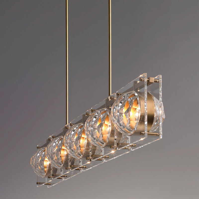 5-Head Island Pendant Light Modernist Ball Faceted Crystal Suspension Lamp in Brass Clearhalo 'Ceiling Lights' 'Island Lights' Lighting' 759554