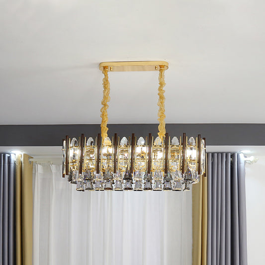 Gold 10 Bulbs Island Light Fixture Contemporary Crystal Cone Ceiling Suspension Lamp Gold Clearhalo 'Ceiling Lights' 'Island Lights' Lighting' 759556