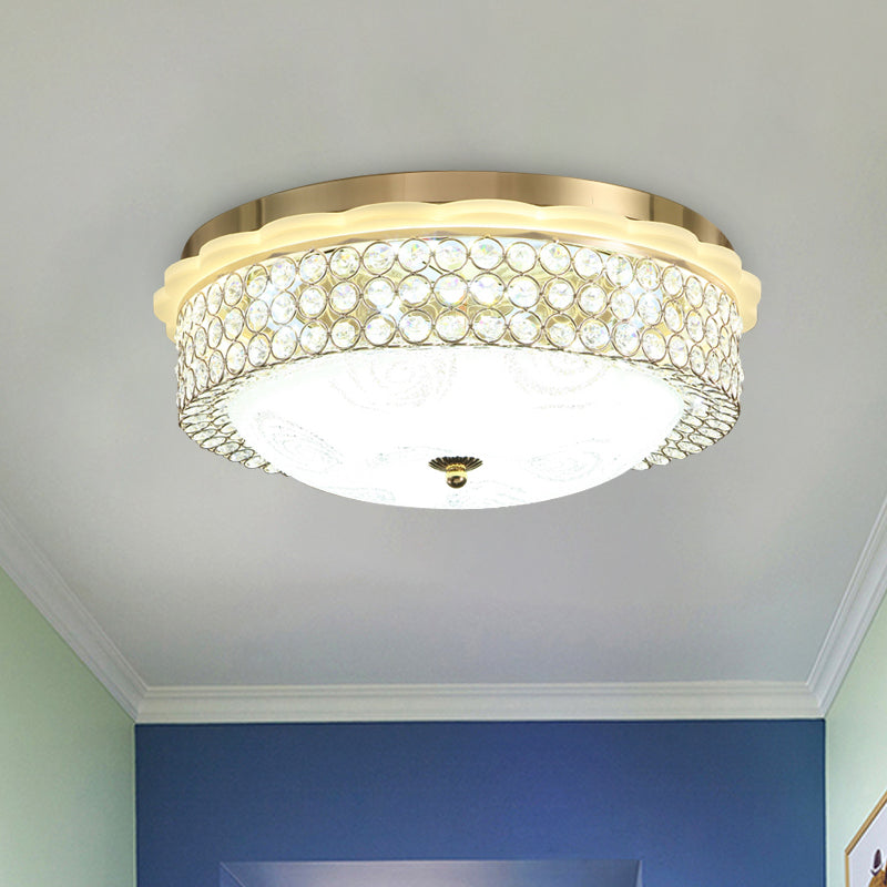 16"/19.5" Wide LED Flushmount Lighting Modernist Circle Crystal Bead Flush Lamp Fixture for Foyer Gold 16" Clearhalo 'Ceiling Lights' 'Close To Ceiling Lights' 'Close to ceiling' 'Flush mount' Lighting' 759582