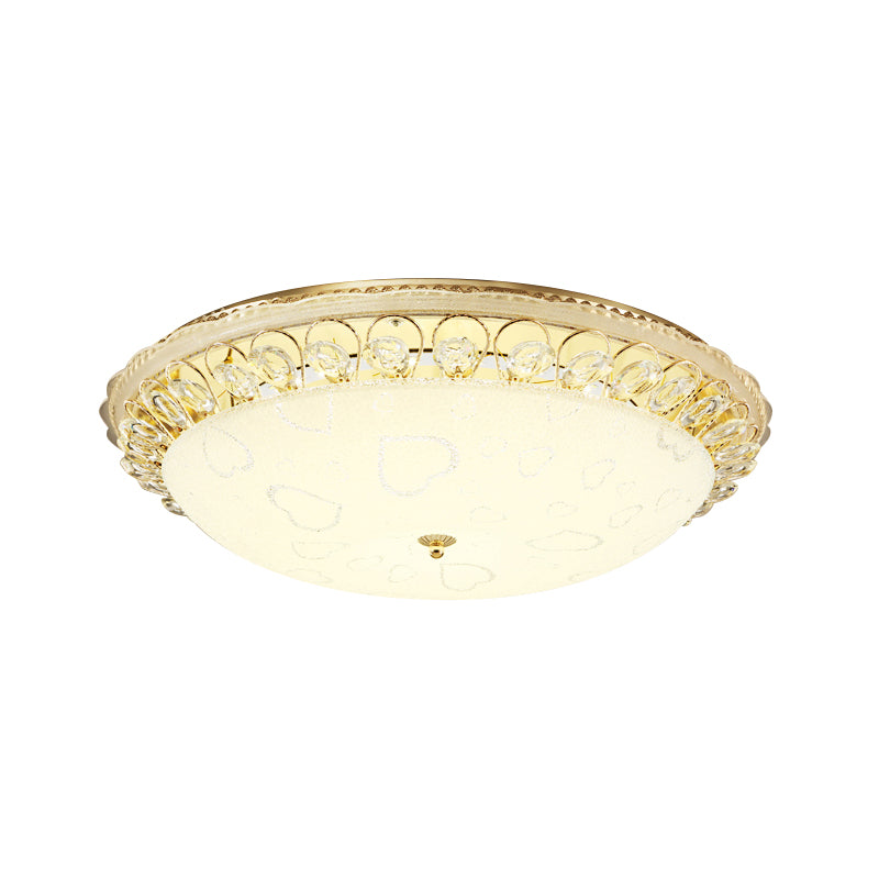 Frosted Glass Gold Ceiling Mounted Lamp Domed 16"/19.5" Wide LED Flush Light with Crystal Accent Clearhalo 'Ceiling Lights' 'Close To Ceiling Lights' 'Close to ceiling' 'Flush mount' Lighting' 759593