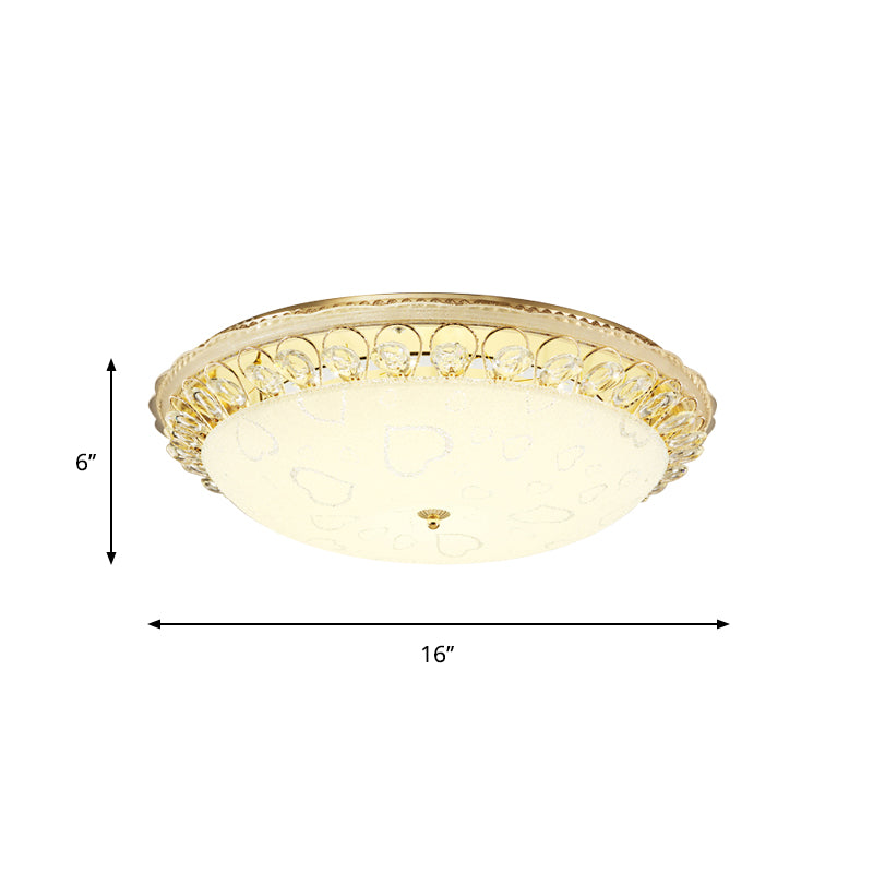 Frosted Glass Gold Ceiling Mounted Lamp Domed 16"/19.5" Wide LED Flush Light with Crystal Accent Clearhalo 'Ceiling Lights' 'Close To Ceiling Lights' 'Close to ceiling' 'Flush mount' Lighting' 759594