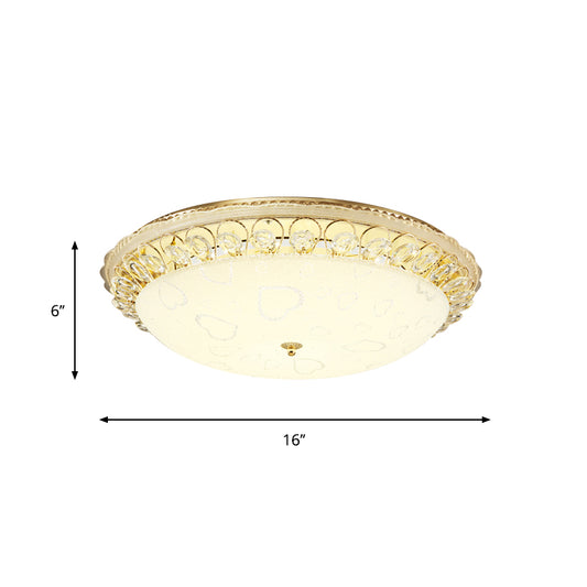 Frosted Glass Gold Ceiling Mounted Lamp Domed 16"/19.5" Wide LED Flush Light with Crystal Accent Clearhalo 'Ceiling Lights' 'Close To Ceiling Lights' 'Close to ceiling' 'Flush mount' Lighting' 759594