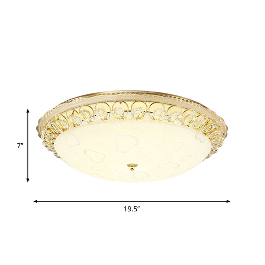 Frosted Glass Gold Ceiling Mounted Lamp Domed 16"/19.5" Wide LED Flush Light with Crystal Accent Clearhalo 'Ceiling Lights' 'Close To Ceiling Lights' 'Close to ceiling' 'Flush mount' Lighting' 759595