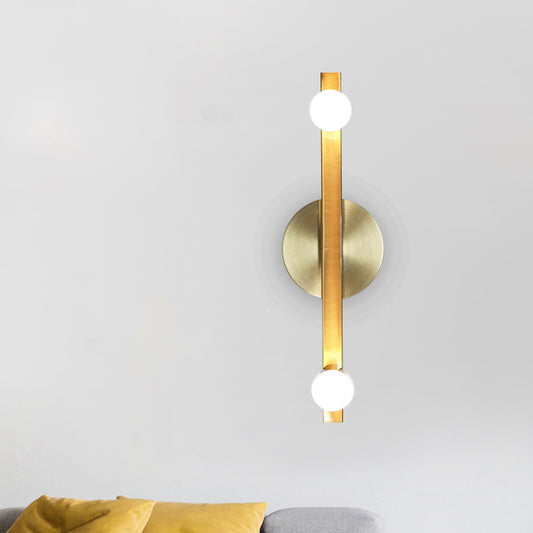 Metallic Linear Vanity Sconce Light Minimalist 2 Bulbs Wall Mounted Lamp Fixture in Gold Gold Clearhalo 'Cast Iron' 'Glass' 'Industrial' 'Modern wall lights' 'Modern' 'Tiffany' 'Traditional wall lights' 'Vanity Lights' 'Wall Lights' Lighting' 759623