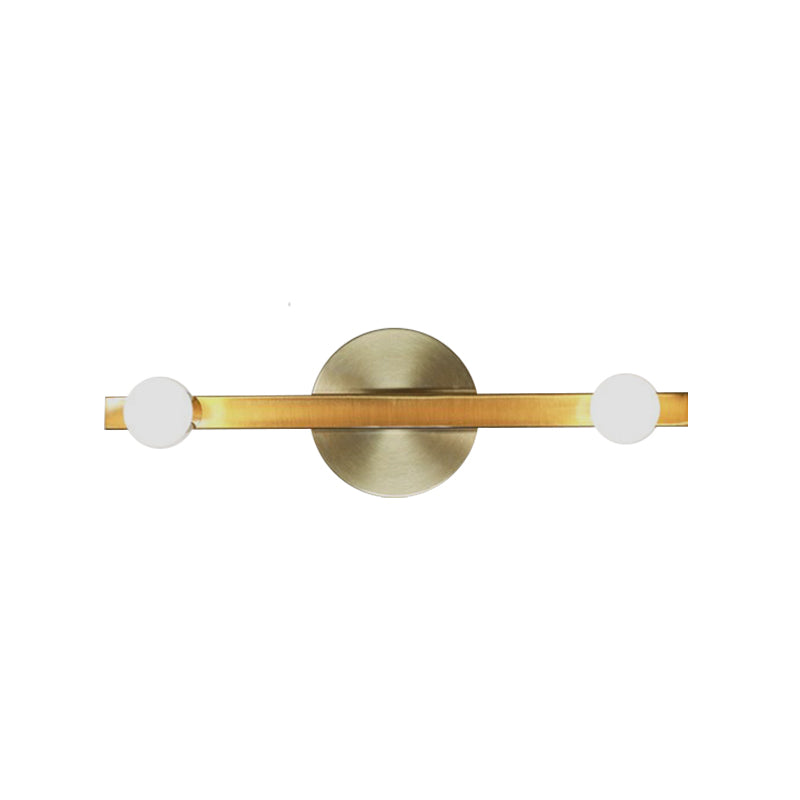 Metallic Linear Vanity Sconce Light Minimalist 2 Bulbs Wall Mounted Lamp Fixture in Gold Clearhalo 'Cast Iron' 'Glass' 'Industrial' 'Modern wall lights' 'Modern' 'Tiffany' 'Traditional wall lights' 'Vanity Lights' 'Wall Lights' Lighting' 759624