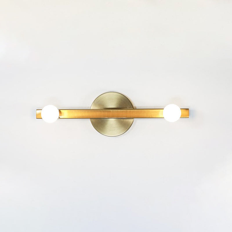Metallic Linear Vanity Sconce Light Minimalist 2 Bulbs Wall Mounted Lamp Fixture in Gold Clearhalo 'Cast Iron' 'Glass' 'Industrial' 'Modern wall lights' 'Modern' 'Tiffany' 'Traditional wall lights' 'Vanity Lights' 'Wall Lights' Lighting' 759625