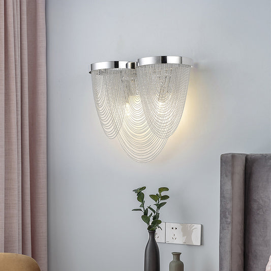 Tassels Living Room Sconce Lighting Metal 2-Light Contemporary LED Wall Lamp Fixture in Silver Silver Clearhalo 'Cast Iron' 'Glass' 'Industrial' 'Modern wall lights' 'Modern' 'Tiffany' 'Traditional wall lights' 'Wall Lamps & Sconces' 'Wall Lights' Lighting' 759627