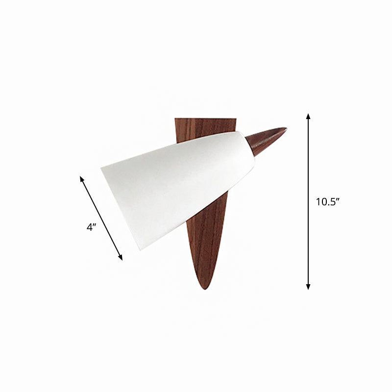 Cone Metal Wall Mount Light Modern 1-Bulb White Sconce Lamp Fixture with Triangle Wood Backplate Clearhalo 'Modern wall lights' 'Modern' 'Wall Lamps & Sconces' 'Wall Lights' Lighting' 759638