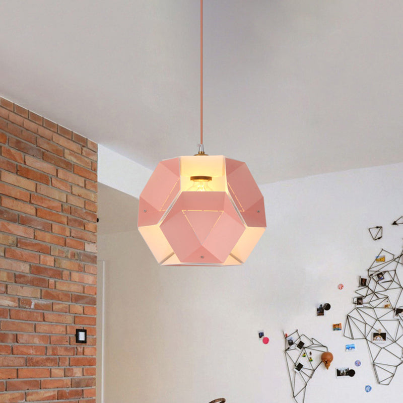 Macaron Cutouts Hexagon Drop Pendant Iron 1-Light Restaurant Hanging Ceiling Light in Yellow/Pink Pink Clearhalo 'Ceiling Lights' 'Modern Pendants' 'Modern' 'Pendant Lights' 'Pendants' Lighting' 759667