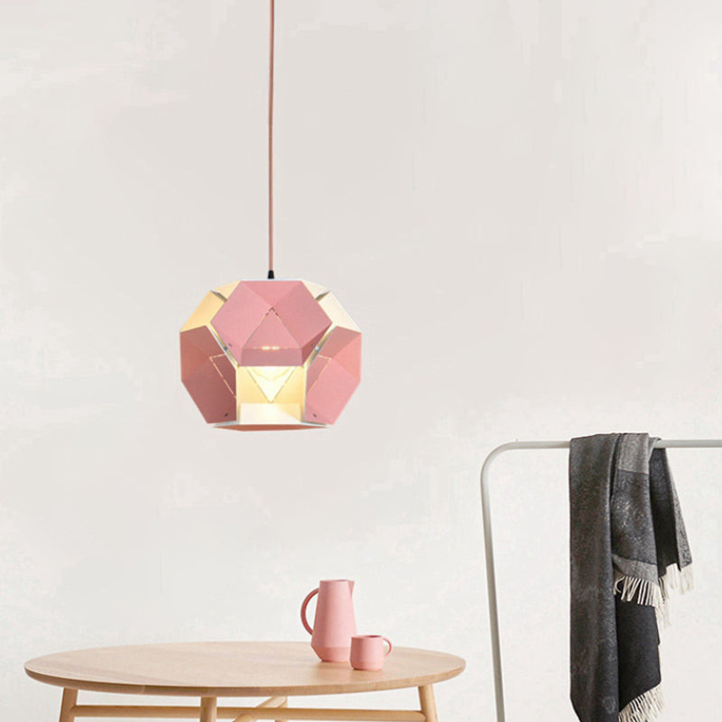 Macaron Cutouts Hexagon Drop Pendant Iron 1-Light Restaurant Hanging Ceiling Light in Yellow/Pink Clearhalo 'Ceiling Lights' 'Modern Pendants' 'Modern' 'Pendant Lights' 'Pendants' Lighting' 759668