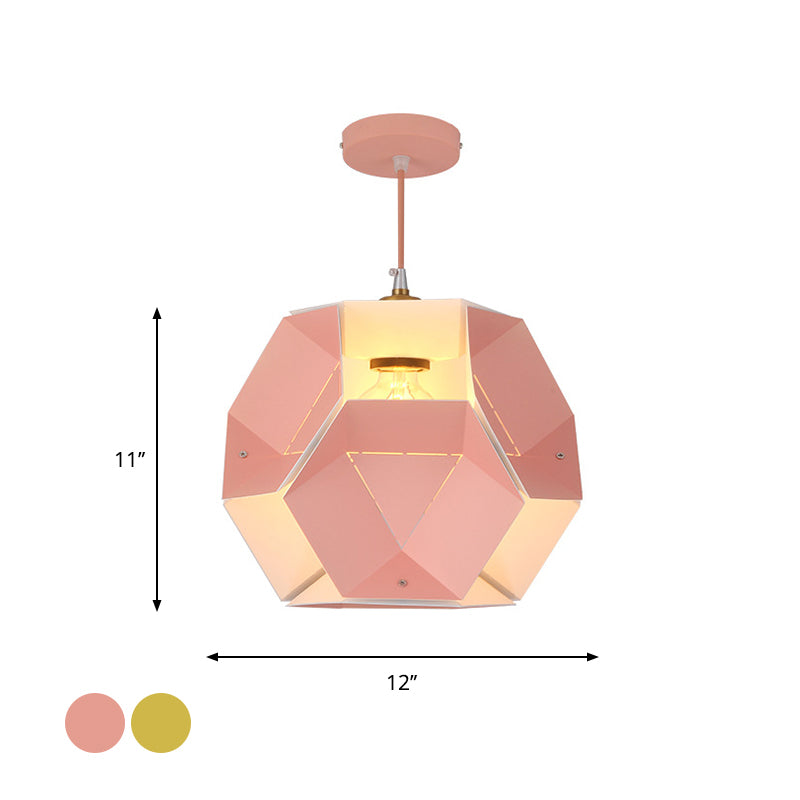 Macaron Cutouts Hexagon Drop Pendant Iron 1-Light Restaurant Hanging Ceiling Light in Yellow/Pink Clearhalo 'Ceiling Lights' 'Modern Pendants' 'Modern' 'Pendant Lights' 'Pendants' Lighting' 759670