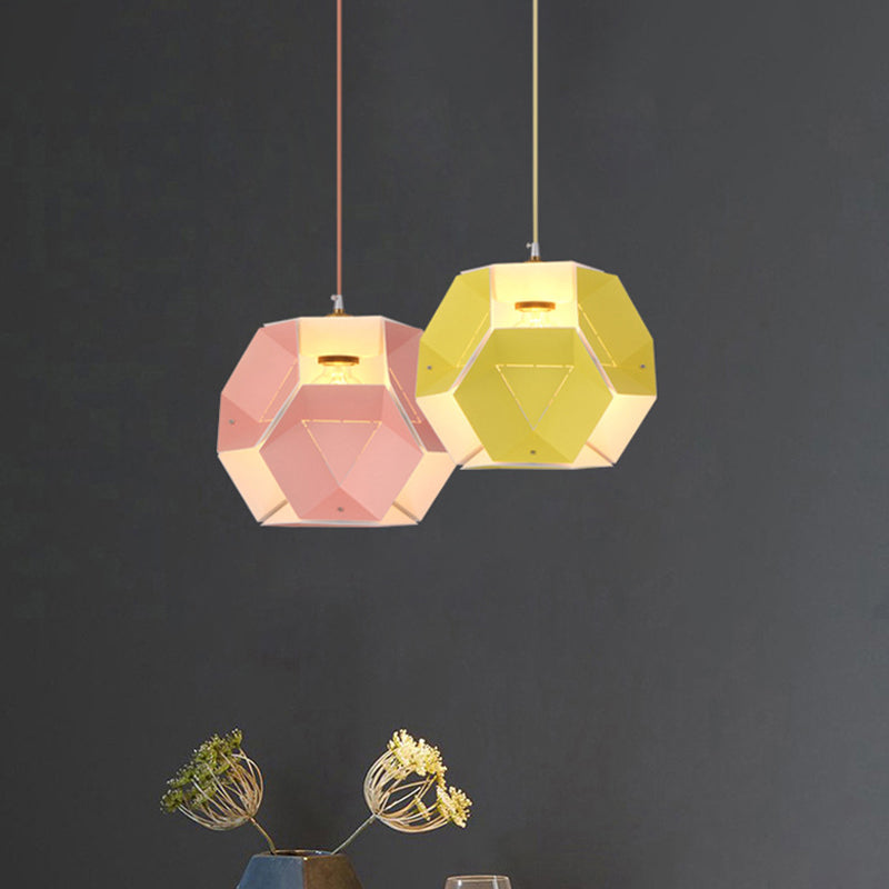 Macaron Cutouts Hexagon Drop Pendant Iron 1-Light Restaurant Hanging Ceiling Light in Yellow/Pink Yellow Clearhalo 'Ceiling Lights' 'Modern Pendants' 'Modern' 'Pendant Lights' 'Pendants' Lighting' 759671