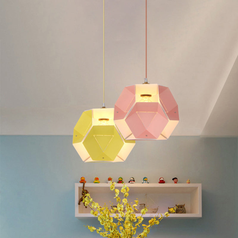 Macaron Cutouts Hexagon Drop Pendant Iron 1-Light Restaurant Hanging Ceiling Light in Yellow/Pink Clearhalo 'Ceiling Lights' 'Modern Pendants' 'Modern' 'Pendant Lights' 'Pendants' Lighting' 759672