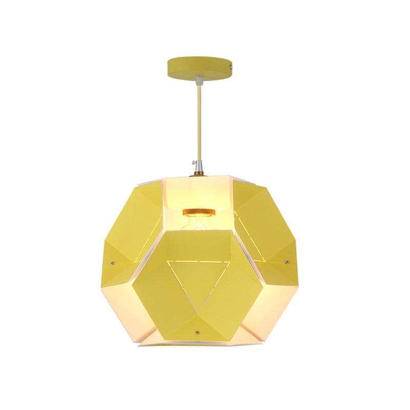 Macaron Cutouts Hexagon Drop Pendant Iron 1-Light Restaurant Hanging Ceiling Light in Yellow/Pink Clearhalo 'Ceiling Lights' 'Modern Pendants' 'Modern' 'Pendant Lights' 'Pendants' Lighting' 759673