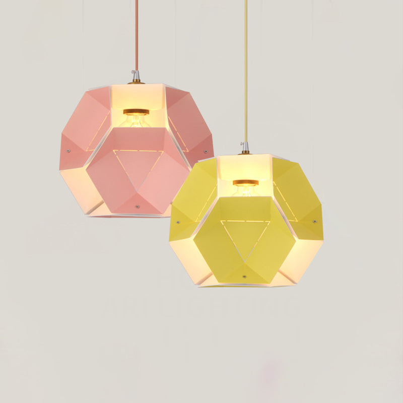 Macaron Cutouts Hexagon Drop Pendant Iron 1-Light Restaurant Hanging Ceiling Light in Yellow/Pink Clearhalo 'Ceiling Lights' 'Modern Pendants' 'Modern' 'Pendant Lights' 'Pendants' Lighting' 759674