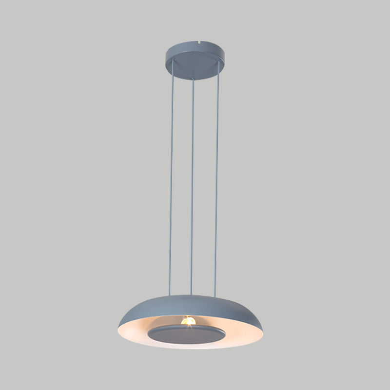 Pink/Blue/Green Plate Pendant Lamp Macaron Single Iron Hanging Light with Disc Bottom over Table Clearhalo 'Ceiling Lights' 'Modern Pendants' 'Modern' 'Pendant Lights' 'Pendants' Lighting' 759686