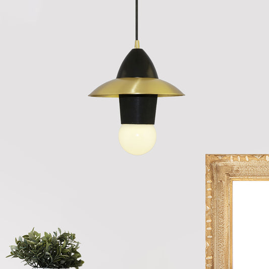 Flare Dress Hanging Pendant Mid Century Fabric 1-Light Sitting Room Ceiling Lamp in Black and Gold Black-Gold Clearhalo 'Ceiling Lights' 'Modern Pendants' 'Modern' 'Pendant Lights' 'Pendants' Lighting' 759703