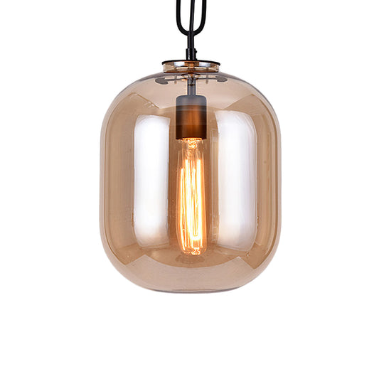 Industrial Oblong Ceiling Light 1 Head 10"/14" Wide Smoke Gray/Cognac Glass Suspension Pendant Lamp Clearhalo 'Ceiling Lights' 'Close To Ceiling Lights' 'Glass shade' 'Glass' 'Industrial Pendants' 'Industrial' 'Island Lights' 'Middle Century Pendants' 'Pendant Lights' 'Pendants' 'Tiffany' Lighting' 759741