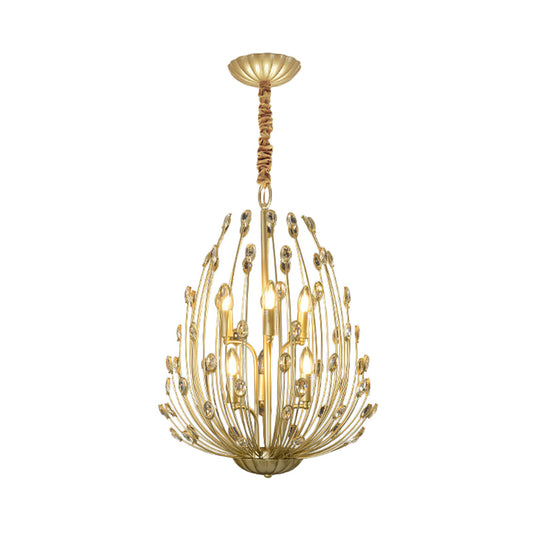 Crystal Gold Hanging Chandelier Ovoid Shaped Floral Vine 6 Bulbs Retro Stylish Pendant Light Clearhalo 'Ceiling Lights' 'Chandeliers' 'Modern Chandeliers' 'Modern' Lighting' 759763