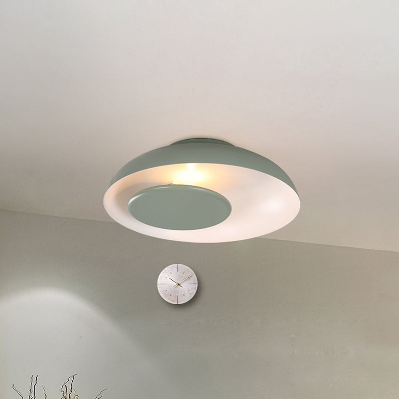 Pink/Green/Blue Wide Bowl Flush Light Macaron Single Iron Flush Mount Ceiling Lighting with Cover Green Clearhalo 'Ceiling Lights' 'Close To Ceiling Lights' 'Close to ceiling' 'Flush mount' Lighting' 759831