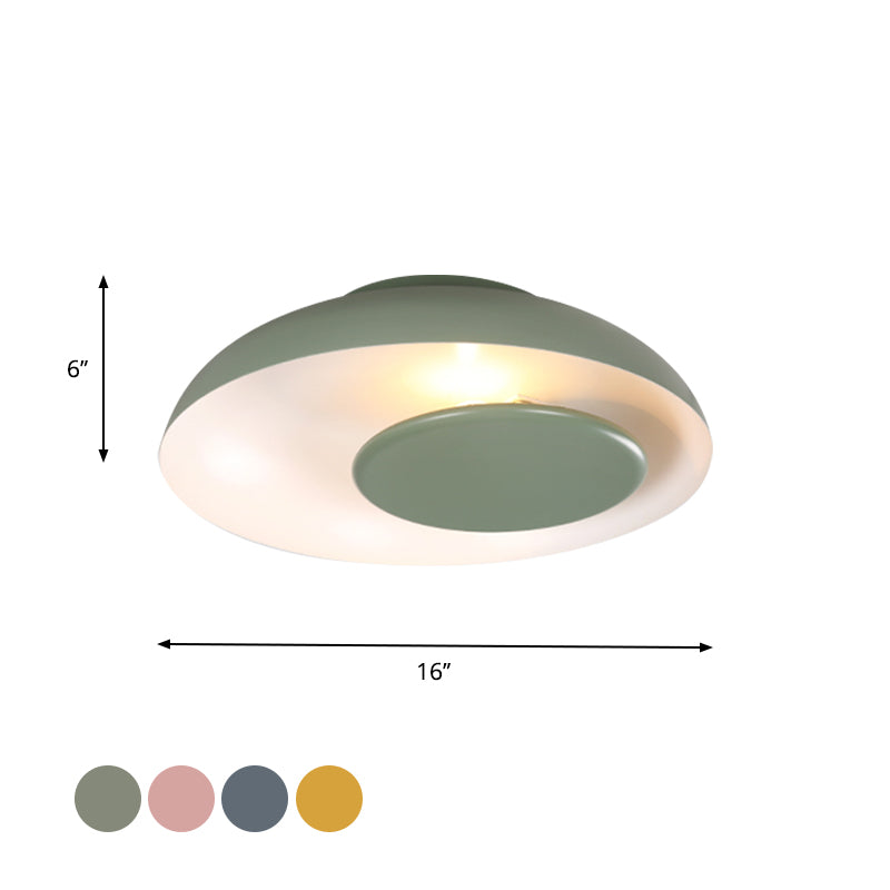 Pink/Green/Blue Wide Bowl Flush Light Macaron Single Iron Flush Mount Ceiling Lighting with Cover Clearhalo 'Ceiling Lights' 'Close To Ceiling Lights' 'Close to ceiling' 'Flush mount' Lighting' 759834