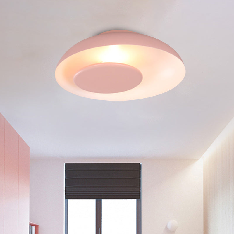 Pink/Green/Blue Wide Bowl Flush Light Macaron Single Iron Flush Mount Ceiling Lighting with Cover Clearhalo 'Ceiling Lights' 'Close To Ceiling Lights' 'Close to ceiling' 'Flush mount' Lighting' 759836