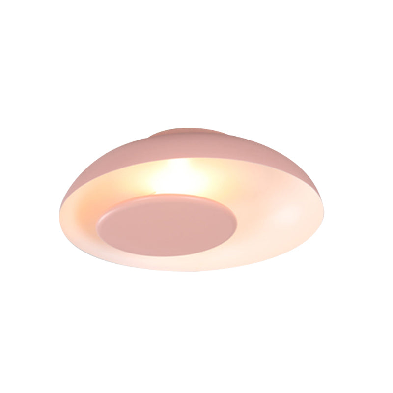 Pink/Green/Blue Wide Bowl Flush Light Macaron Single Iron Flush Mount Ceiling Lighting with Cover Clearhalo 'Ceiling Lights' 'Close To Ceiling Lights' 'Close to ceiling' 'Flush mount' Lighting' 759837