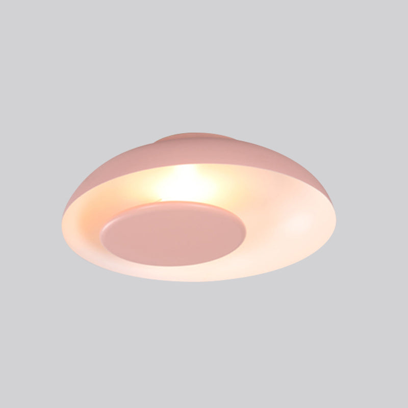 Pink/Green/Blue Wide Bowl Flush Light Macaron Single Iron Flush Mount Ceiling Lighting with Cover Clearhalo 'Ceiling Lights' 'Close To Ceiling Lights' 'Close to ceiling' 'Flush mount' Lighting' 759838