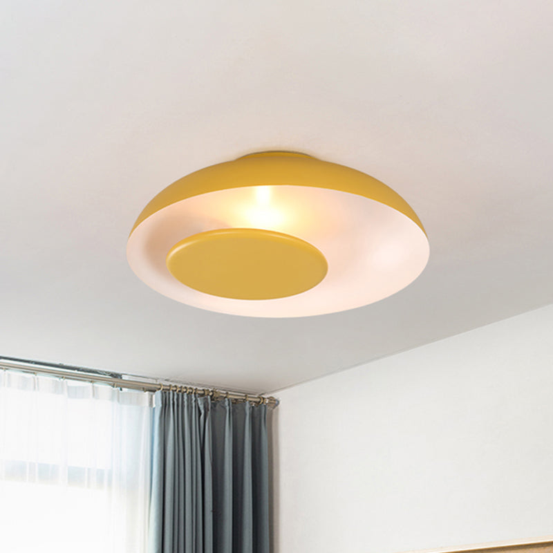 Pink/Green/Blue Wide Bowl Flush Light Macaron Single Iron Flush Mount Ceiling Lighting with Cover Yellow Clearhalo 'Ceiling Lights' 'Close To Ceiling Lights' 'Close to ceiling' 'Flush mount' Lighting' 759843