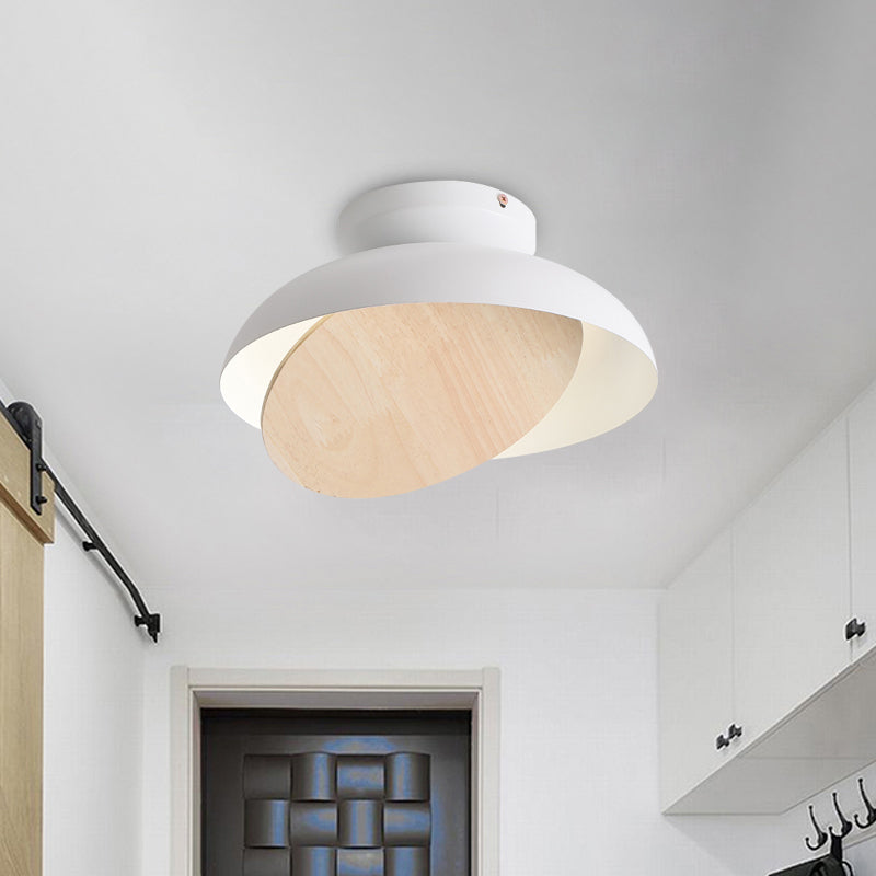 Macaron Shallow Bowl Iron Flush Mount LED Close to Ceiling Light with Mobile Wood Shield in Yellow/Pink/Green for Foyer Clearhalo 'Ceiling Lights' 'Close To Ceiling Lights' 'Close to ceiling' 'Flush mount' Lighting' 759856