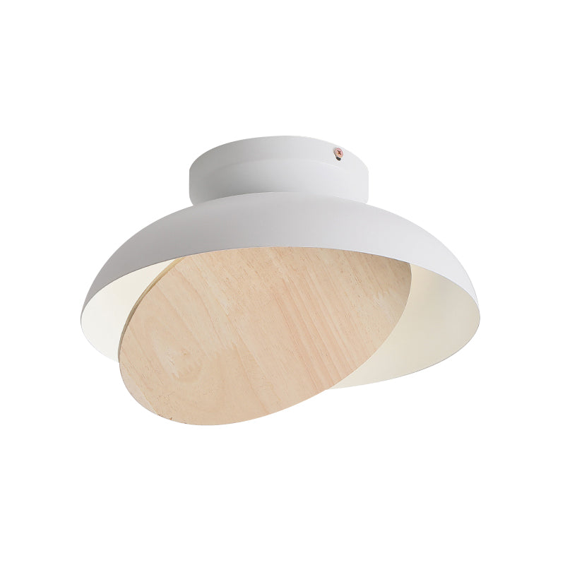 Macaron Shallow Bowl Iron Flush Mount LED Close to Ceiling Light with Mobile Wood Shield in Yellow/Pink/Green for Foyer Clearhalo 'Ceiling Lights' 'Close To Ceiling Lights' 'Close to ceiling' 'Flush mount' Lighting' 759857