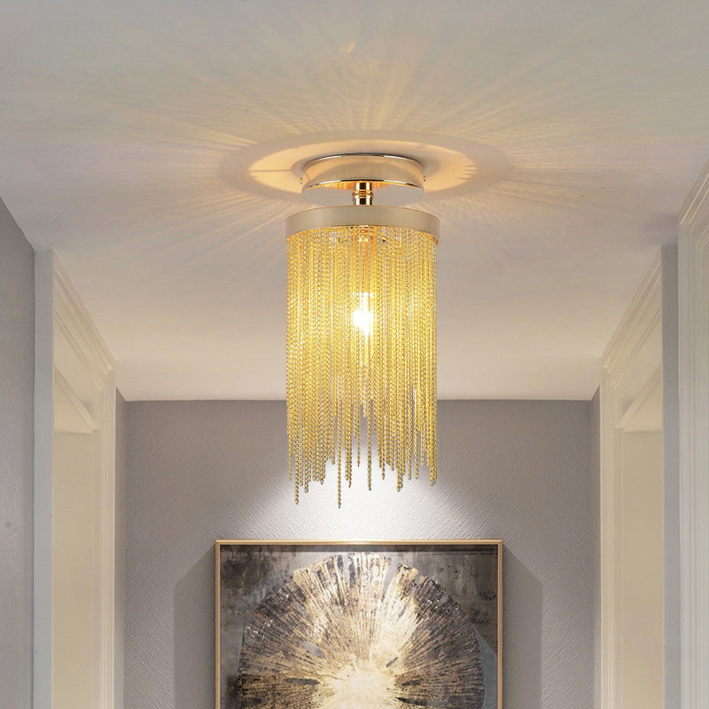 Cascading Fringe Small Flushmount Modern Aluminum 1-Light Green/Gold/Blue Semi Flush Ceiling Light Gold Clearhalo 'Ceiling Lights' 'Close To Ceiling Lights' 'Close to ceiling' 'Semi-flushmount' Lighting' 759868