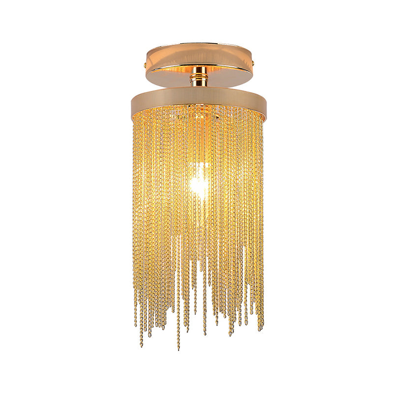 Cascading Fringe Small Flushmount Modern Aluminum 1-Light Green/Gold/Blue Semi Flush Ceiling Light Clearhalo 'Ceiling Lights' 'Close To Ceiling Lights' 'Close to ceiling' 'Semi-flushmount' Lighting' 759869