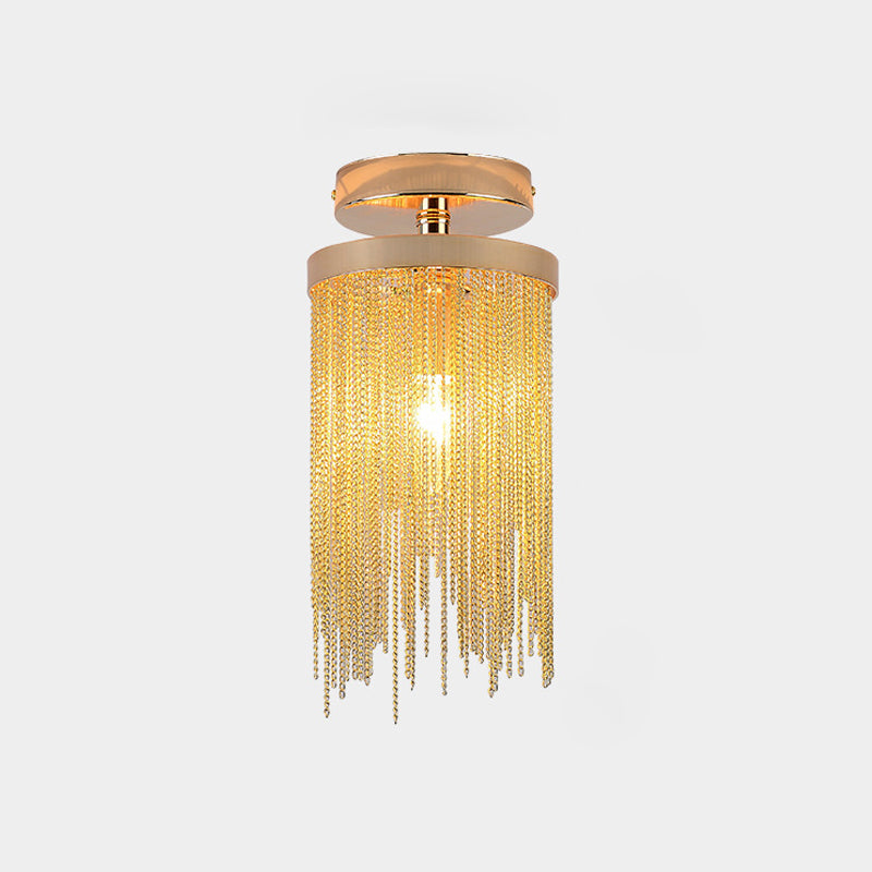 Cascading Fringe Small Flushmount Modern Aluminum 1-Light Green/Gold/Blue Semi Flush Ceiling Light Clearhalo 'Ceiling Lights' 'Close To Ceiling Lights' 'Close to ceiling' 'Semi-flushmount' Lighting' 759870