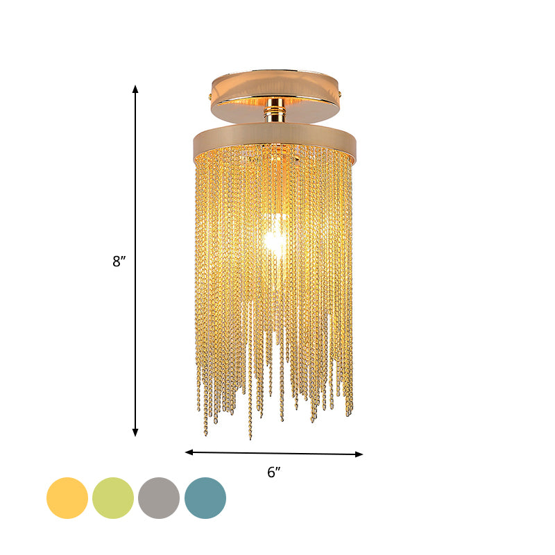 Cascading Fringe Small Flushmount Modern Aluminum 1-Light Green/Gold/Blue Semi Flush Ceiling Light Clearhalo 'Ceiling Lights' 'Close To Ceiling Lights' 'Close to ceiling' 'Semi-flushmount' Lighting' 759871