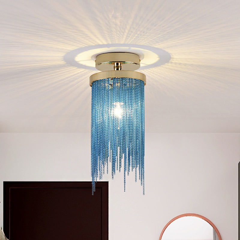 Cascading Fringe Small Flushmount Modern Aluminum 1-Light Green/Gold/Blue Semi Flush Ceiling Light Blue Clearhalo 'Ceiling Lights' 'Close To Ceiling Lights' 'Close to ceiling' 'Semi-flushmount' Lighting' 759872