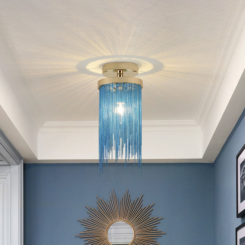 Cascading Fringe Small Flushmount Modern Aluminum 1-Light Green/Gold/Blue Semi Flush Ceiling Light Clearhalo 'Ceiling Lights' 'Close To Ceiling Lights' 'Close to ceiling' 'Semi-flushmount' Lighting' 759873