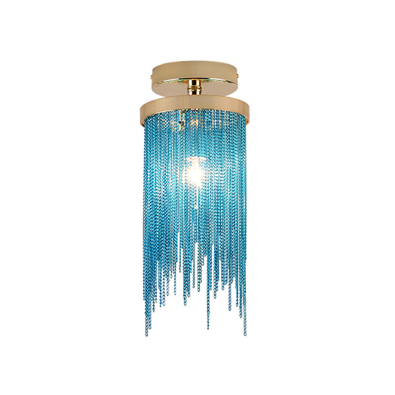 Cascading Fringe Small Flushmount Modern Aluminum 1-Light Green/Gold/Blue Semi Flush Ceiling Light Clearhalo 'Ceiling Lights' 'Close To Ceiling Lights' 'Close to ceiling' 'Semi-flushmount' Lighting' 759875