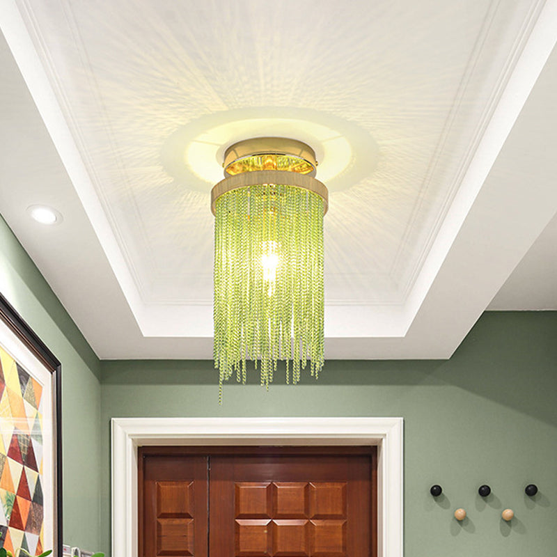 Cascading Fringe Small Flushmount Modern Aluminum 1-Light Green/Gold/Blue Semi Flush Ceiling Light Green Clearhalo 'Ceiling Lights' 'Close To Ceiling Lights' 'Close to ceiling' 'Semi-flushmount' Lighting' 759876