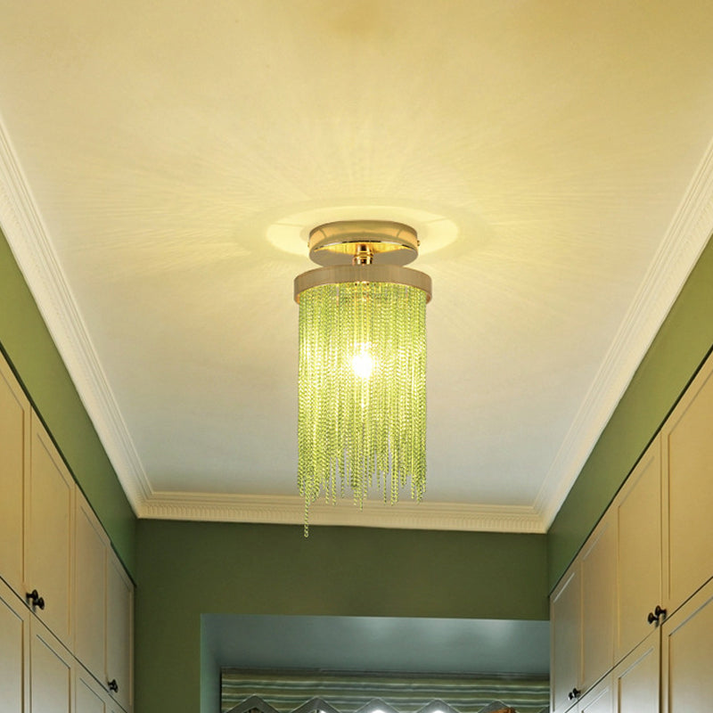 Cascading Fringe Small Flushmount Modern Aluminum 1-Light Green/Gold/Blue Semi Flush Ceiling Light Clearhalo 'Ceiling Lights' 'Close To Ceiling Lights' 'Close to ceiling' 'Semi-flushmount' Lighting' 759877